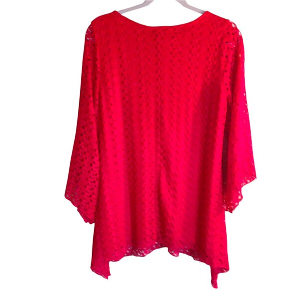 Brittany Black Blouse Top with Crochet Overlay Red Large - Picture 4 of 5